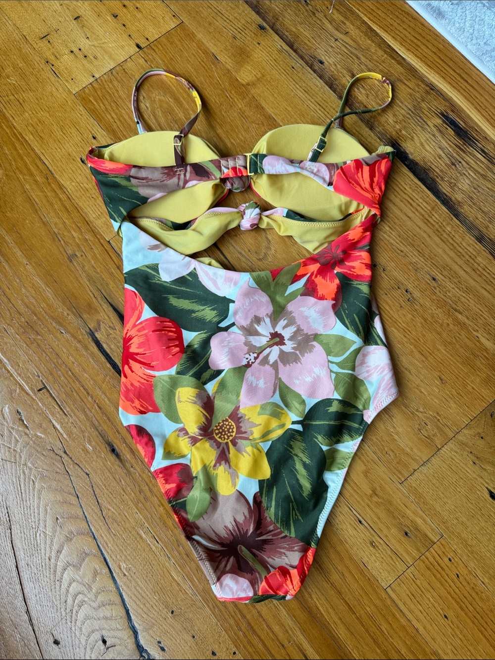 aerie Women’s Floral One-Piece Swimsuit in Red, Pink, Green, Yellow - Picture 3 of 3